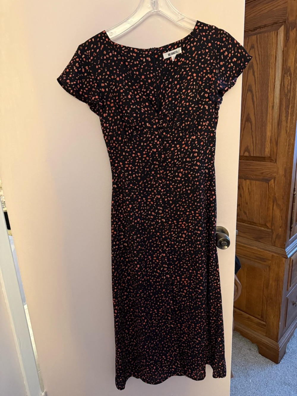 BB Dakota Black Maxi Dress with Pink Spot Print